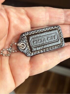Coach Shiny Brown Leather Hang tag with Silver Ball Chain